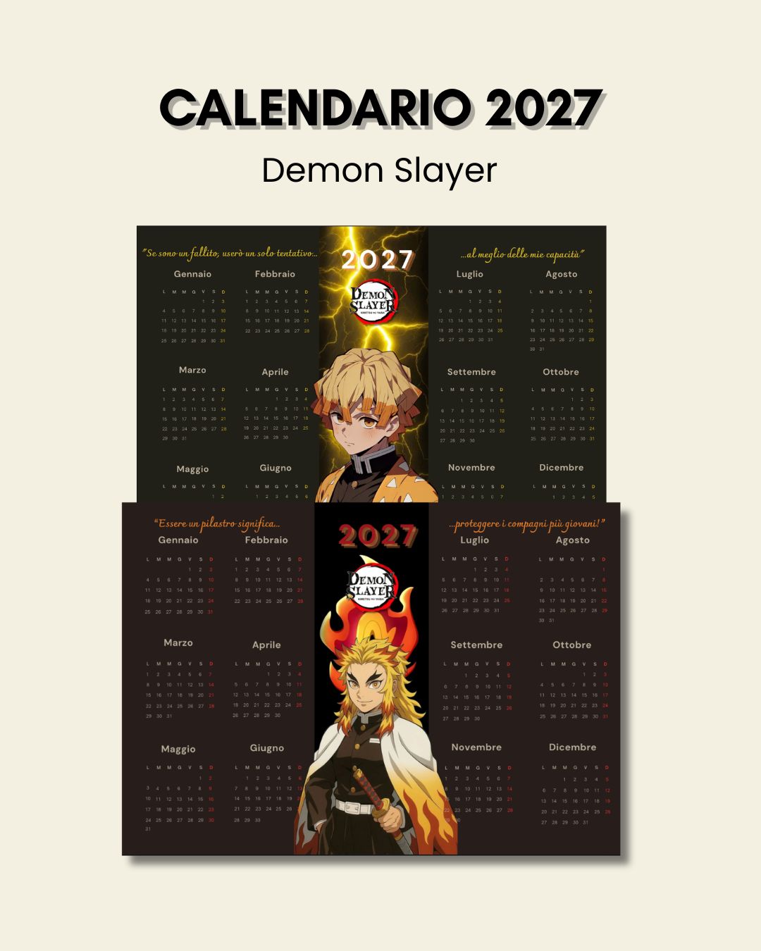 Calendario stampabile Demon Slayer 2027-Anche in versione US!